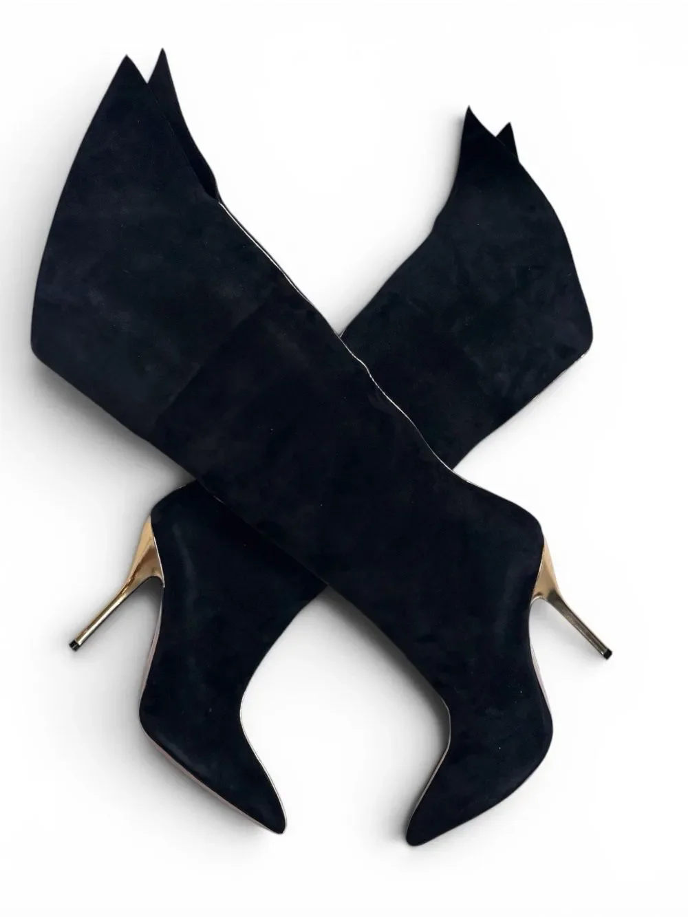 Paul Andrew Black Over-the-Knee Pointed Toe Boots with Gold Piping